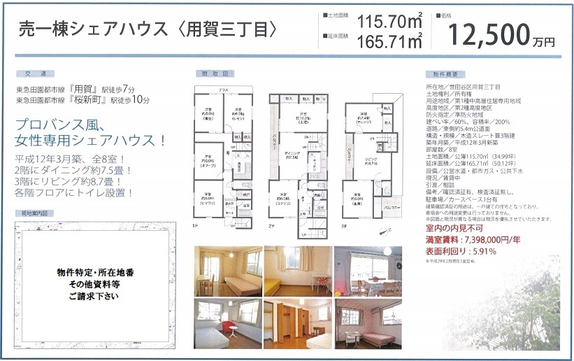 東京都世田谷区用賀のシェアハウス物件 東京 首都圏の不動産投資 みなとアセットマネジメント