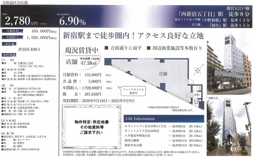 東京都渋谷区本町の売り店舗 売り事務所物件 東京 首都圏の不動産投資 みなとアセットマネジメント