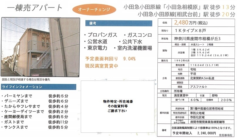 一棟売りアパート図面アパート